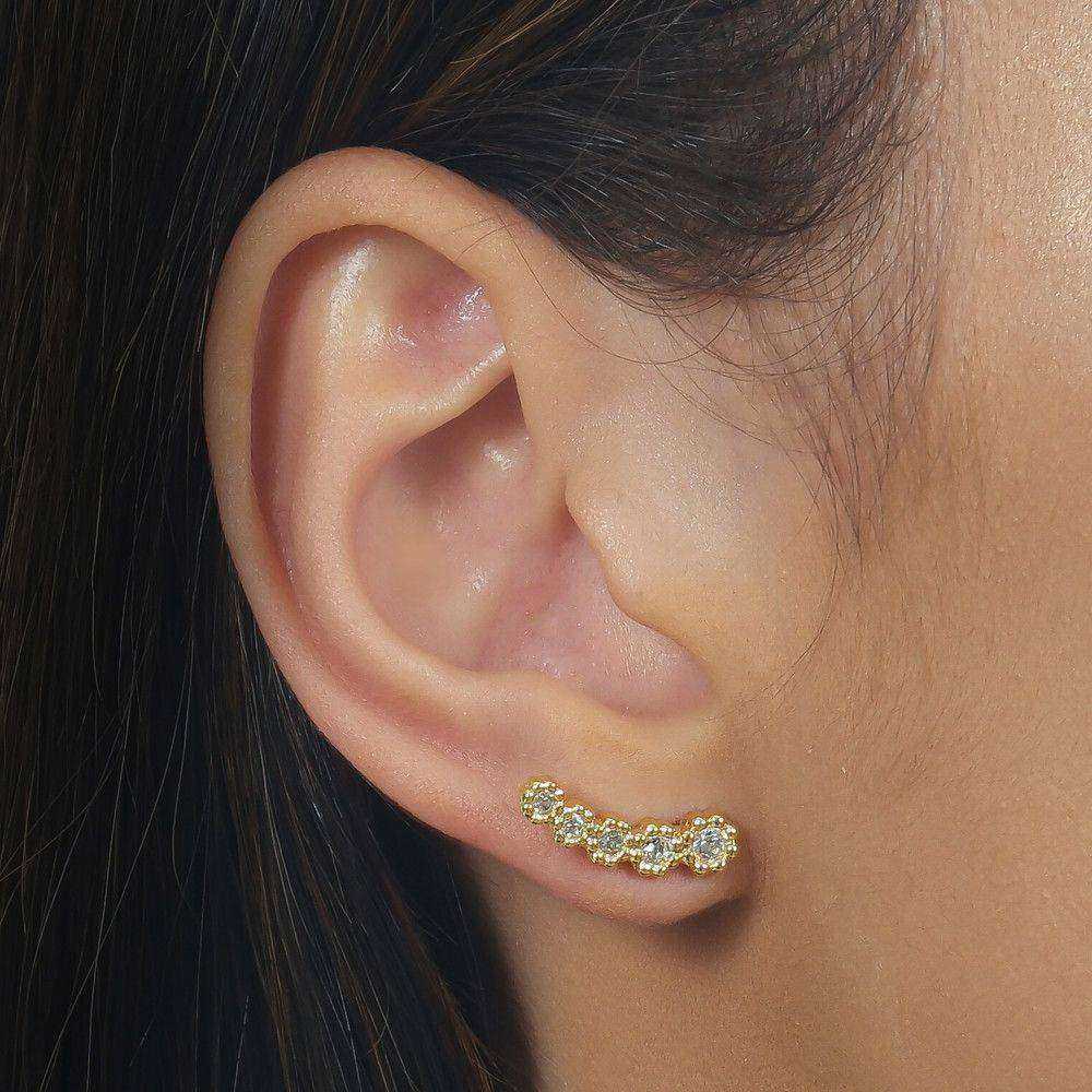 Brinco Dourado Ear Cuff com 5 Zircônias