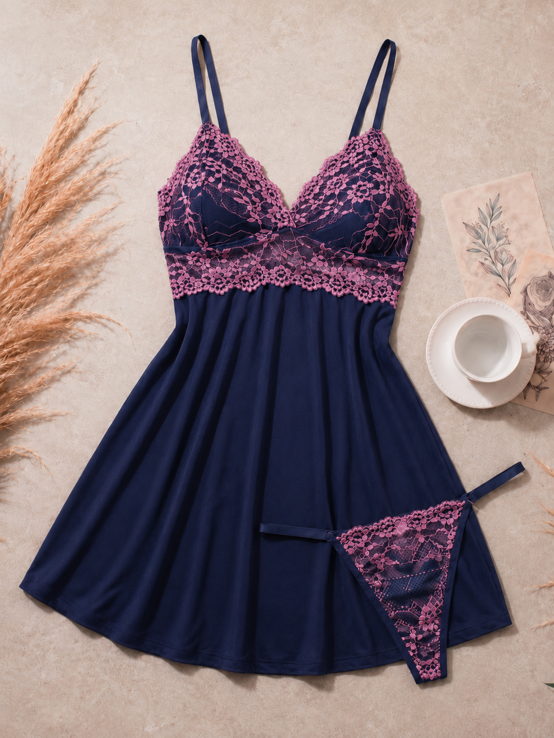 Camisola Encanto Bicolor com Calcinha