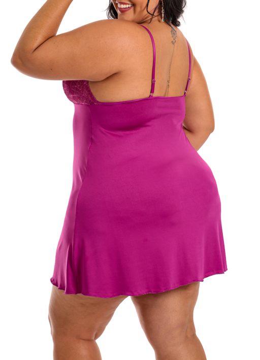 Camisola Plus Size em Microfibra com Renda