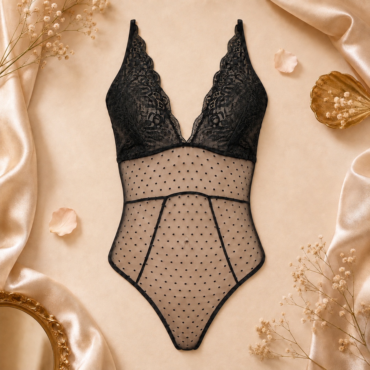Body Sensual em Renda com Desenho Geométrico