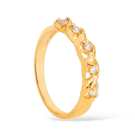 Anel Dourado Meia Aliança com 5 Zircônias