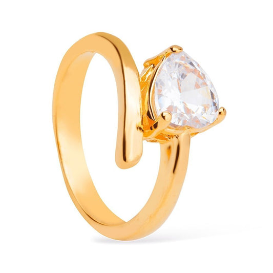Anel Dourado Solitário Coração com Zircônia