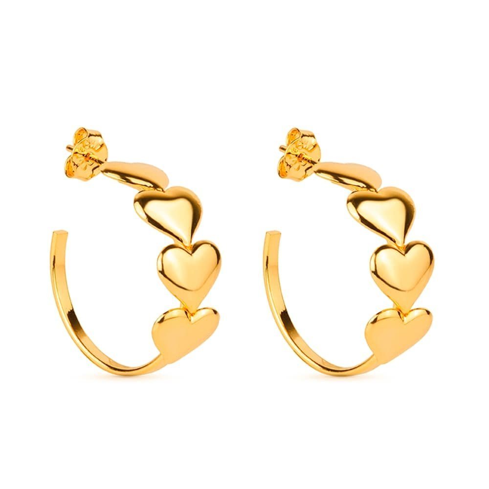 Brinco Dourado Argola com 4 Corações