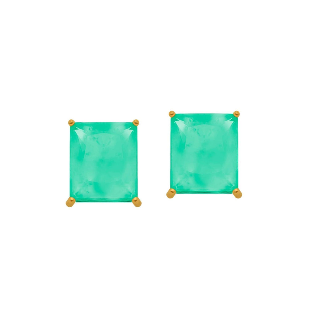 Brinco Dourado Retangular Verde