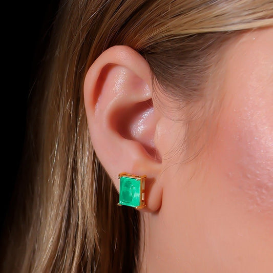 Brinco Dourado Retangular Verde