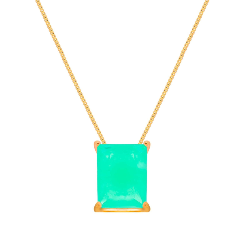 Colar Dourado com Pedra Retangular Verde