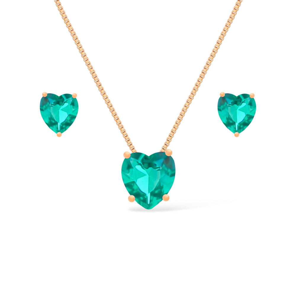 Conjunto Dourado Coração com Zircônia