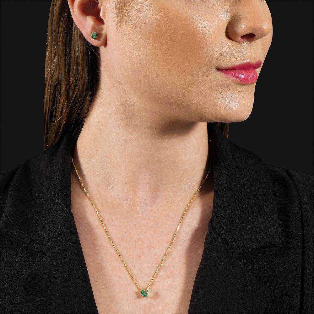 Conjunto Dourado Coração com Zircônia