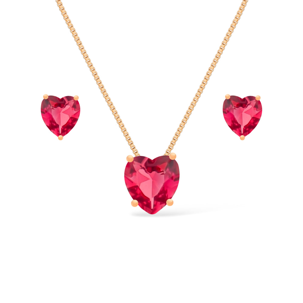 Conjunto Dourado Coração com Zircônia