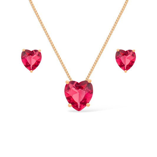 Conjunto Dourado Coração com Zircônia